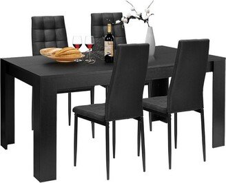 5pcs Dining Set Wood Table and 4 Fabric Chairs Home Kitchen Modern