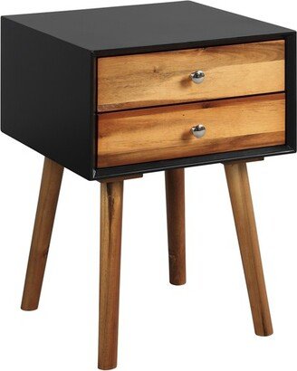 End Table W/Drawers and Storage Wooden Mid-Century Accent Side Table Multipurpose for Bedroom Living Room Home Furniture Nightstand-Black