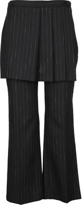 Mid Rise Skirt-Overlay Pinstriped Trousers