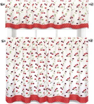 GoodGram Montauk Accents Spring Cherries & Polka Dots Complete 3 Pc. Kitchen Curtain Tier & Valance Set