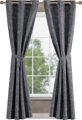 Groovy Paisley Textured Blackout Grommet Window Curtain Panel Pair with Tiebacks, 38 x 96