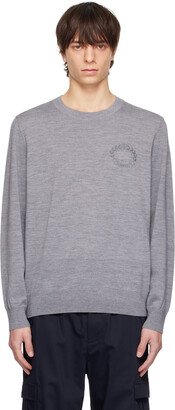 Gray Embroidered Oak Leaf Crest Sweater