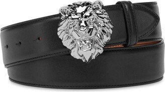 Lion Head-Buckle Leather Belt