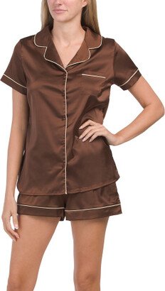 TJMAXX Tipped Satin Short Sleeve Notch Shirt And Shorts Pajama Set For Women