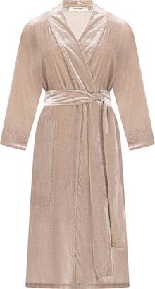 The Annam House Velvet Long Robe With Belt - Grey