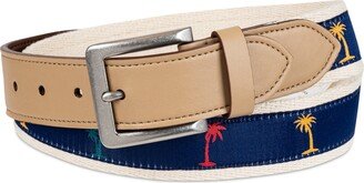 Men's Palm Tree Ribbon Belt, Created for Macy's - Khaki/navy