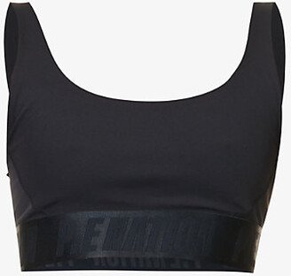 Womens Black Backcheck coop-neck tretch-woven bra