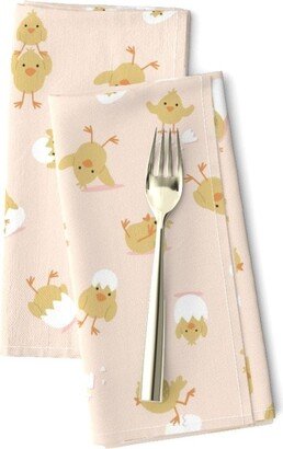 Spring Chicks Dinner Napkins | Set Of 2 - Silly By Devondesignco Kids Funny Blush Easter Eggs Cloth Spoonflower