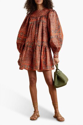 Ria gathered printed cotton-poplin mini dress