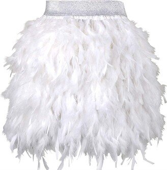 ZAKIA Women's Feather Skirt High Waist Mini A-line Tutu Skirts for Halloween Cosplay(A-White