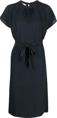 Ruched Detailed Crewneck Midi Dress