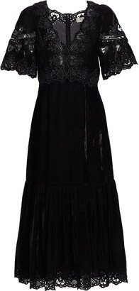 Eliana Embroidered Velvet Midi-Dress