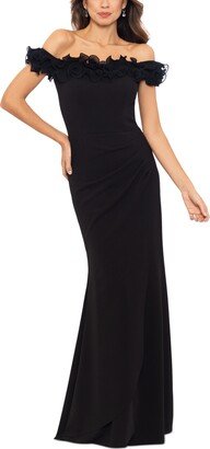 Petite Ruffle-Trim Off-The-Shoulder Gown