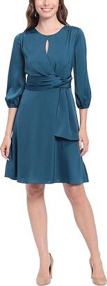 Petites Womens Satin Mini Fit & Flare Dress