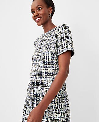 Petite Shimmer Tweed Pocket Shift Dress