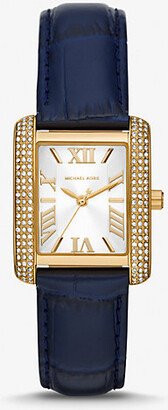 Mini Emery Pavé Gold-Tone and Crocodile Embossed Leather Watch