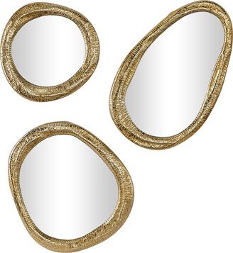 VIVIAN LUNE HOME Goldtone Aluminum Abstract Wall Mirror - Set of 3