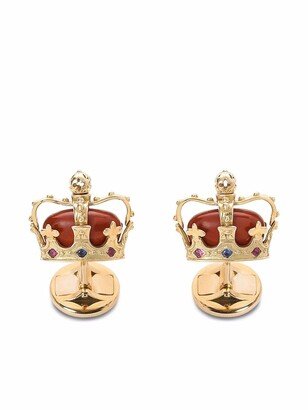 Gemstone-Embellished Crown Cufflinks-AA