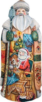 G.DeBrekht Woodcarved Hand Painted Nativity Workshop Santa Figurine