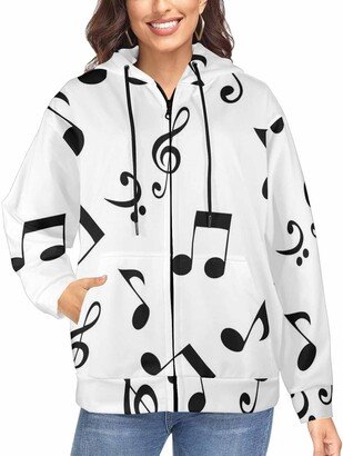 LOSARON Abstract Music Women's Full-Zip Hooded Sweatshirt Zipper Drawstring Hooded Jackets Workout Sweat Jackets L