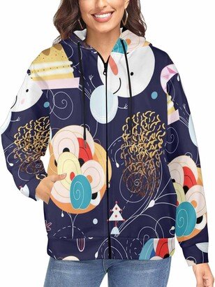 LOSARON Abstract Texture With Snowman Women's Comfortable Hoodie Zipper Drawstring Hooded Jackets with Thumb Holes Oversized Sweaters L