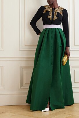 Embellished Crepe And Mikado Belted Gown - Green