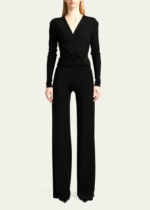 V-Neck Jersey Side Twist Wide-Leg Jumpsuit