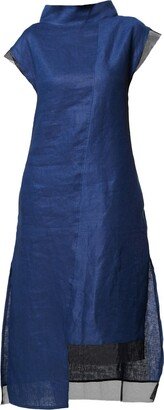 Metamorphoza Asymmetric Linen Dress In Blue