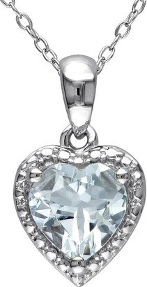 Silver 1.50 Ct. Tw. Aquamarine Heart Halo Pendant Chain Pendant Necklace