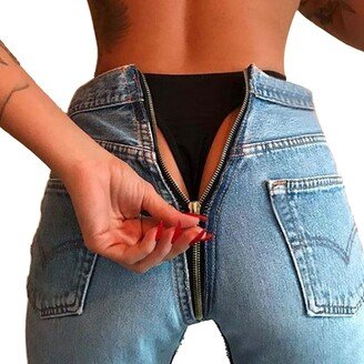 FUYERLI Women's Back Zip Jeans Skinny Stretch Jegging Denim Pencil Pants High Waist Trouser