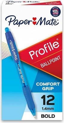 Paper Mate Profile Retractable Ballpoint Pen Bold Point Blue Ink Dozen (89466)