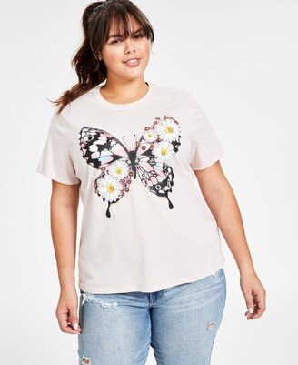 Trendy Plus Floral Fill Butterfly Graphic Print T-Shirt