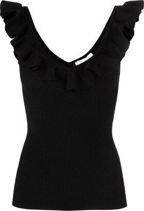 Devi ruffled ribbed-knit top