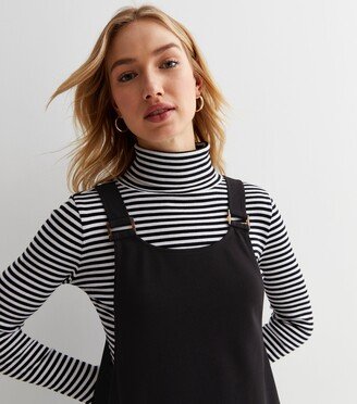 Black Crepe Square Neck Pocket Front Pinafore Dress