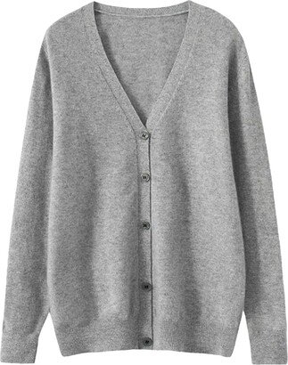 Jegsnoe Men's Wool Cardigan Sweater Spring Autumn Loose V-Neck Knit Casual Cashmere Sweaters Coat Light gray9 S