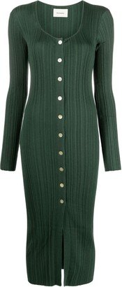 Ribbed-Knit Long-Sleeve Dress-AA