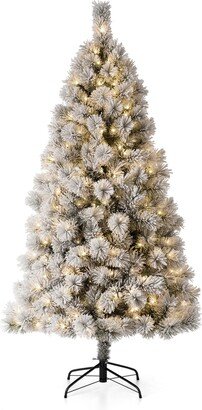 Pre-Lit Flocked Pencil Pine Artificial Christmas Tree with 300 Warm White Lights, 6'