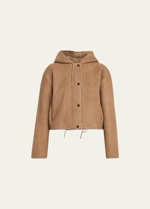 Shearling Hooded Cropped Parka Jacket