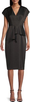 Satin Beaded-Trim Midi-Dress