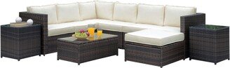 Patio U-Sectional with Coffee Table in Brown and Beige