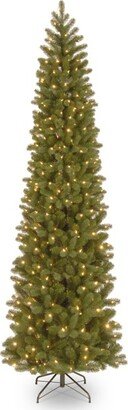 National Tree Company 9 ft Pre-Lit 'Feel Real' Artificial Slim Downswept Christmas Tree, Green, Douglas Fir, White Lights, Includes Stand