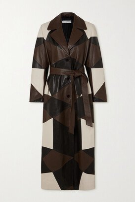 Net Sustain Sonja Belted Patchwork Leather Coat - Brown