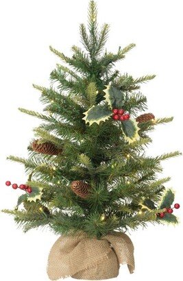 2ft Puleo Pre-Lit Tabletop Artificial Christmas Tree with Pine Cones Clear Lights