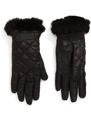 All Weather Touchscreen Compatible Quilted Gloves with Genuine Shearilng Trim