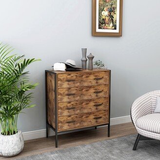 RASOO Rustic Brown Wood Industrial Style 4-Drawer Dresser-AA