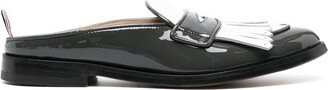 Fringe-Detail Patent-Leather Mule Loafers