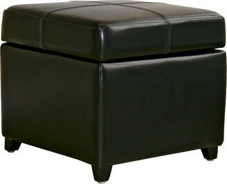 Full Leather Storage Cube Ottoman Black