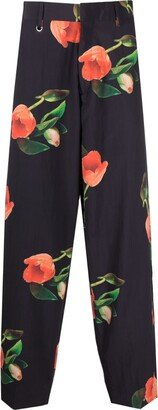 Tulip-Print Wide-Leg Trousers