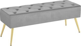 Modern Upholstered Button-Tufted Ottoman Footstool Bench for Bedroom，Gray