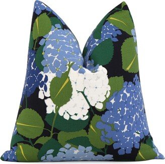 Schumacher Hydrangea Document Blue Decorative Pillow Cover, , , Paul Poiret Designer Green Cushion